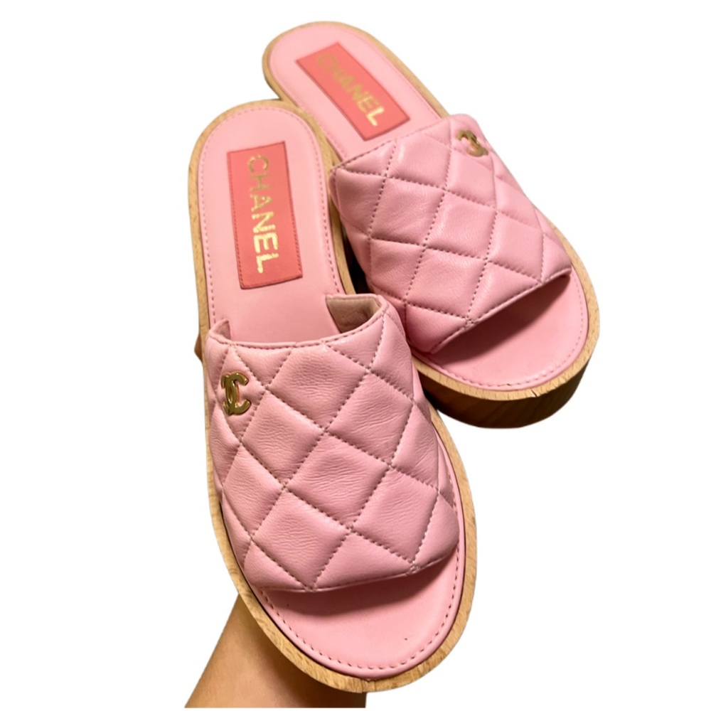 CHANEL Lambskin Quilted CC Slip On Platforms